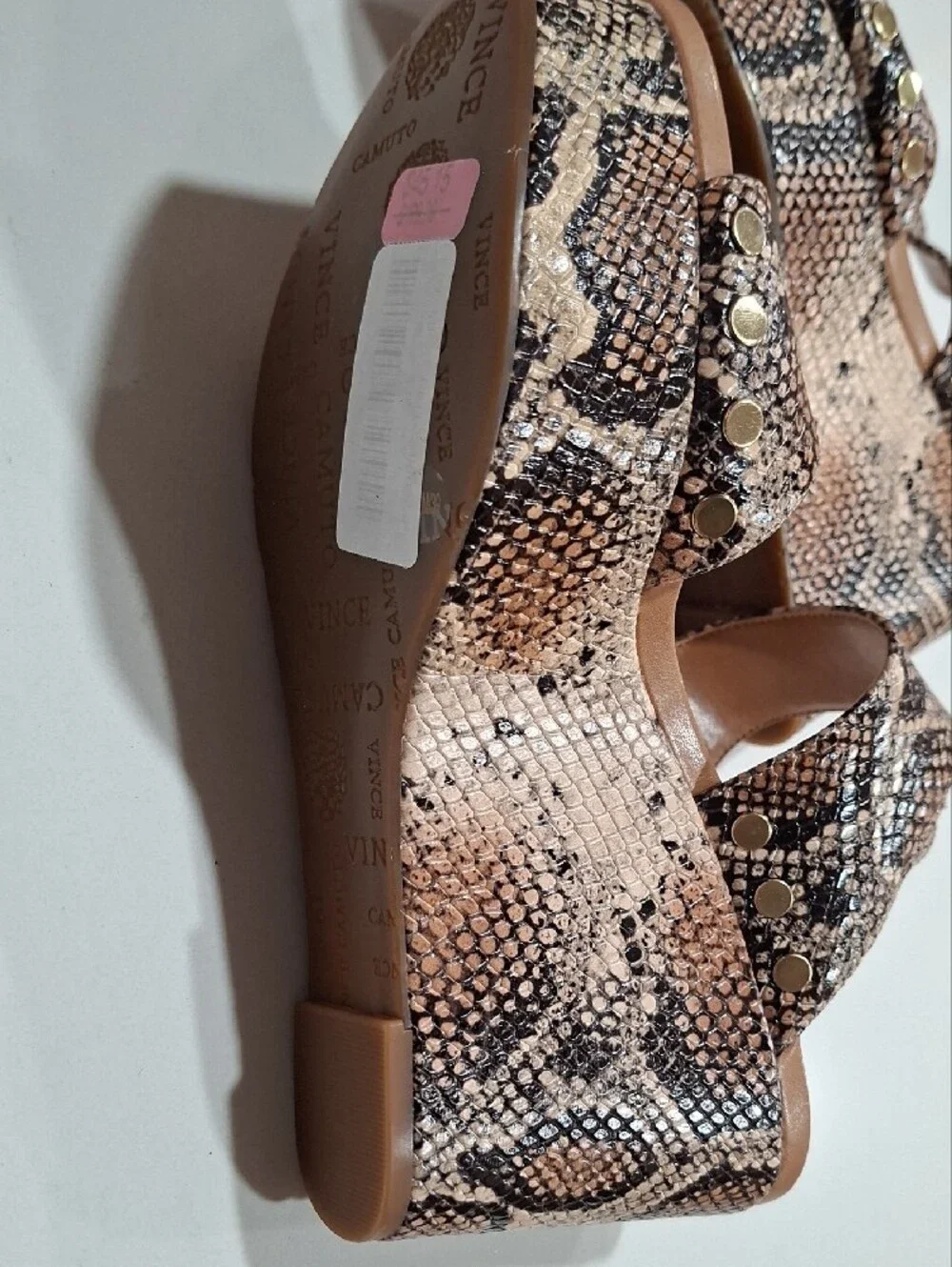 Vince Camuto Taupe Snake-Print Wedge Sandals